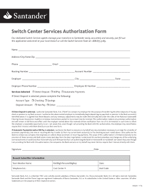 Switch Center Services Authorization Form