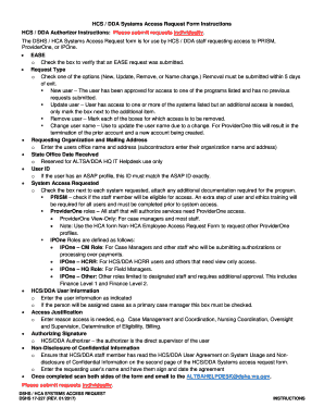 HCS / DDA Systems Access Request Form Instructions