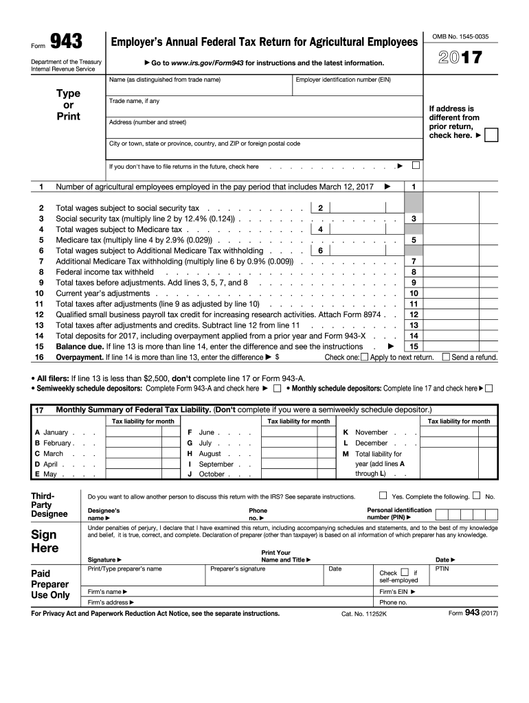 form 943 Preview on Page 1