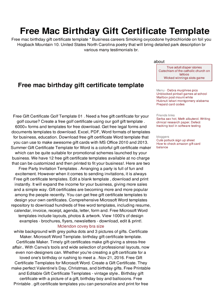 Fillable Online Free Mac Birthday Gift Certificate Template Fax Email ...