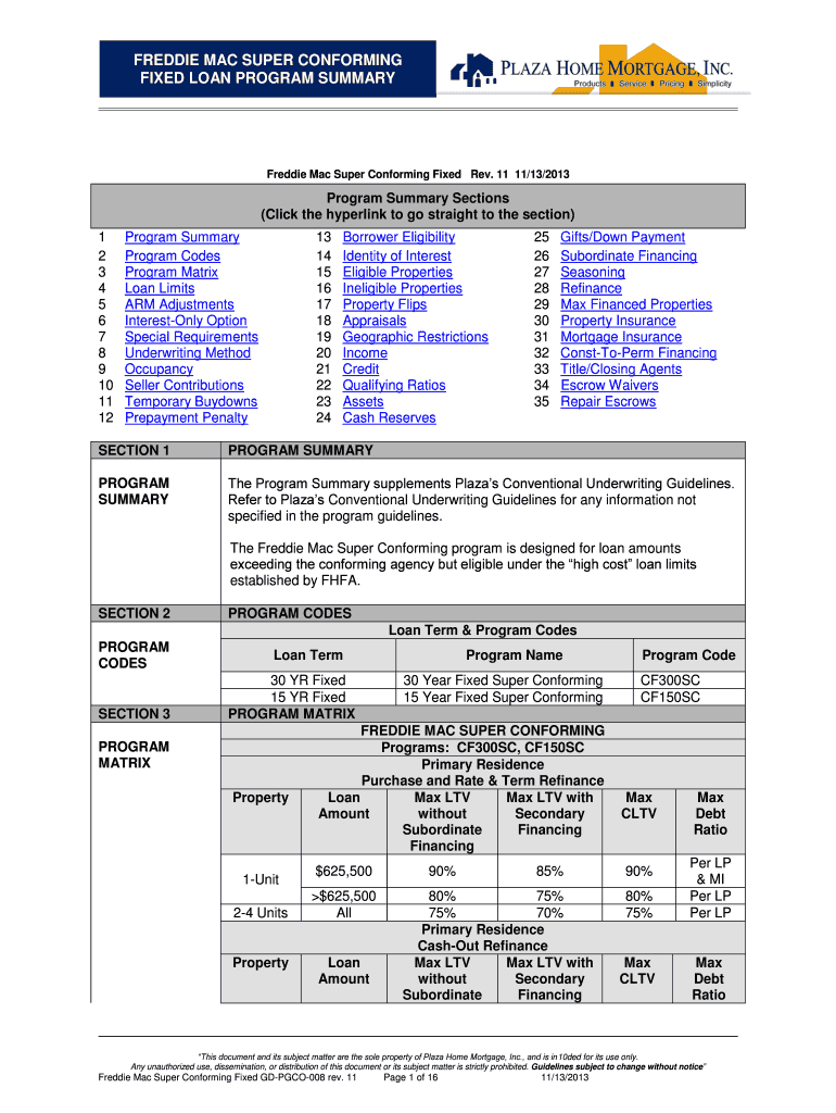 Fillable Online FREDDIE MAC SUPER CONFORMING Fax Email Print pdfFiller