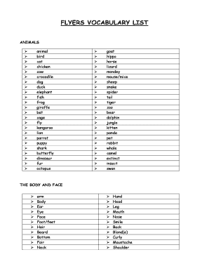 Fillable Online FLYERS VOCABULARY LIST Fax Email Print - pdfFiller