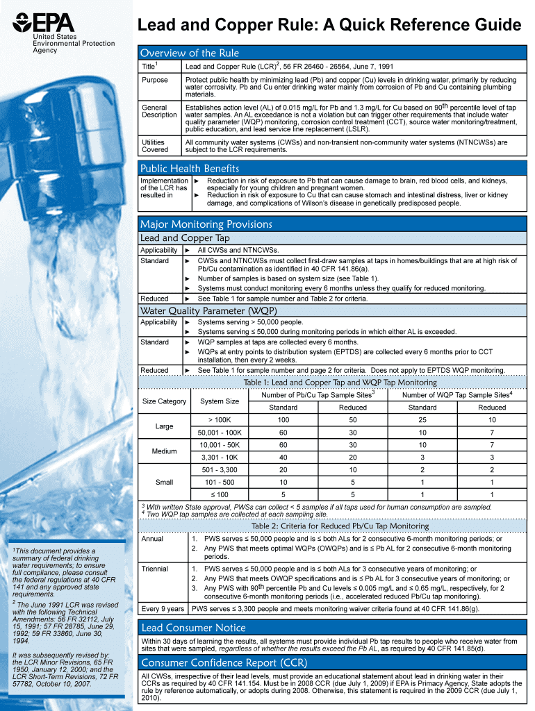 Fillable Online Lead and Copper Rule A Quick Reference Guide Fax Email