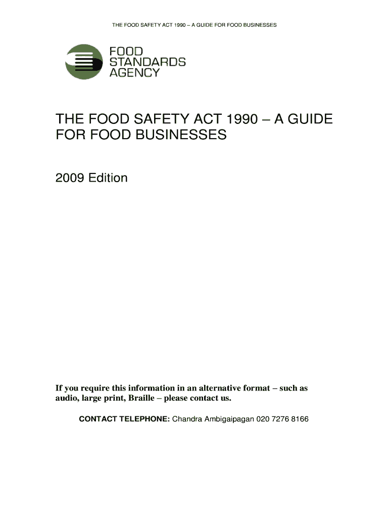 Fillable Online THE FOOD SAFETY ACT 1990 A GUIDE FOR FOOD BUSINESSES