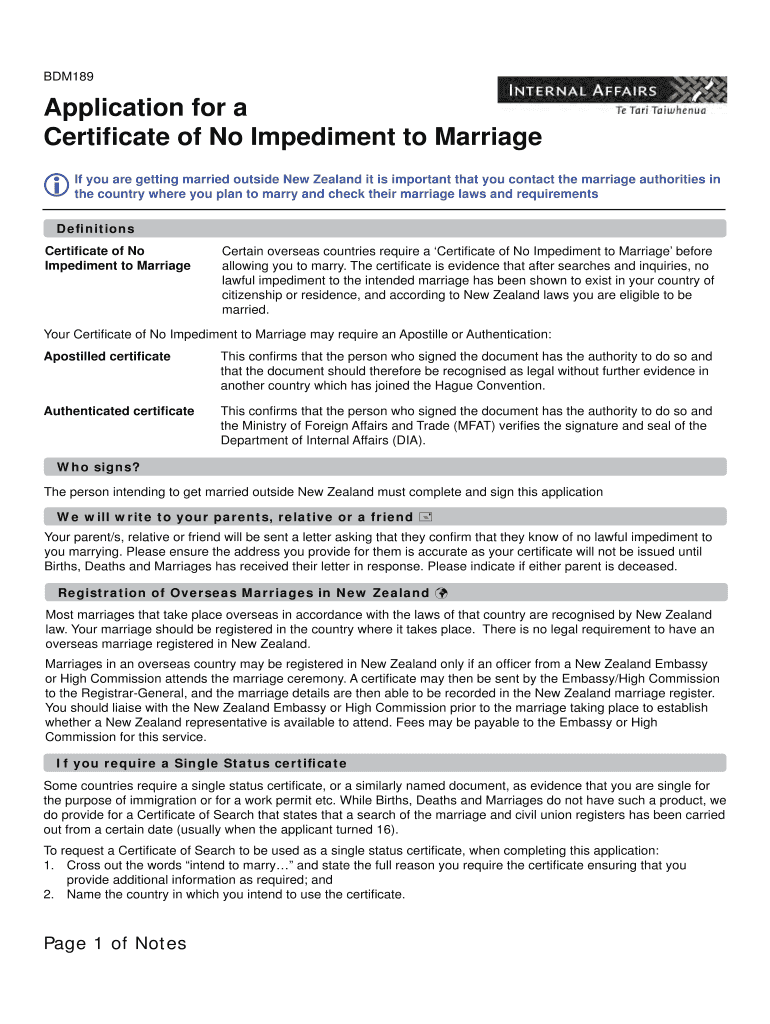 Fillable Online Certificate of No Impediment to Marriage Fax Email