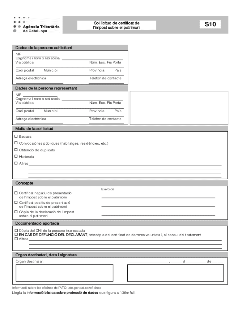 Sol licitud De Certificat De L impost Sobre El Patrimoni Preview on Page 1