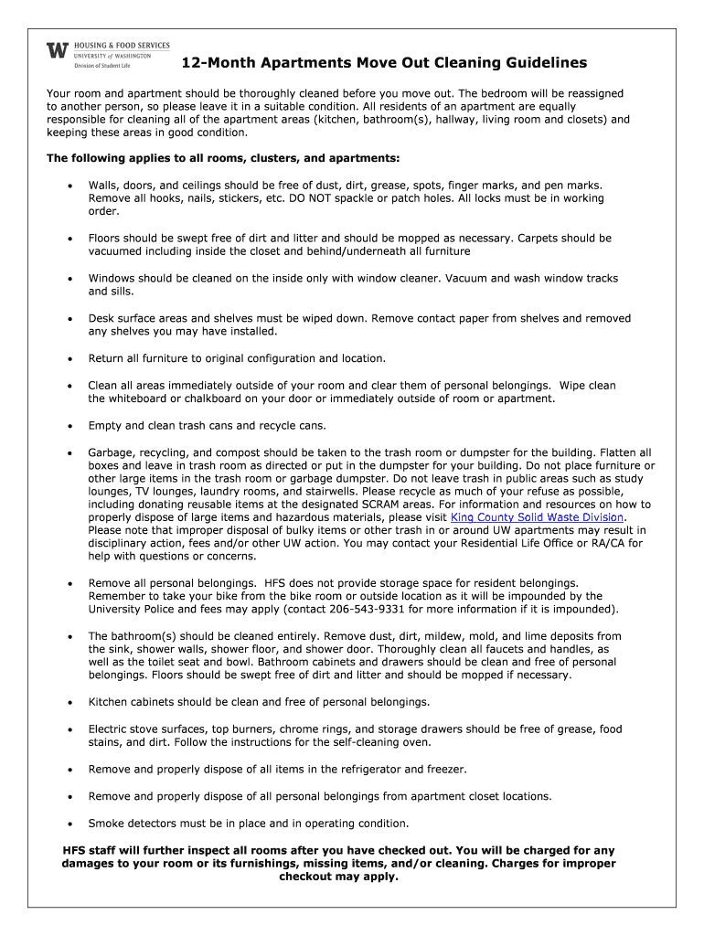 Fillable Online 12Month Apartments Move Out Cleaning Guidelines Fax