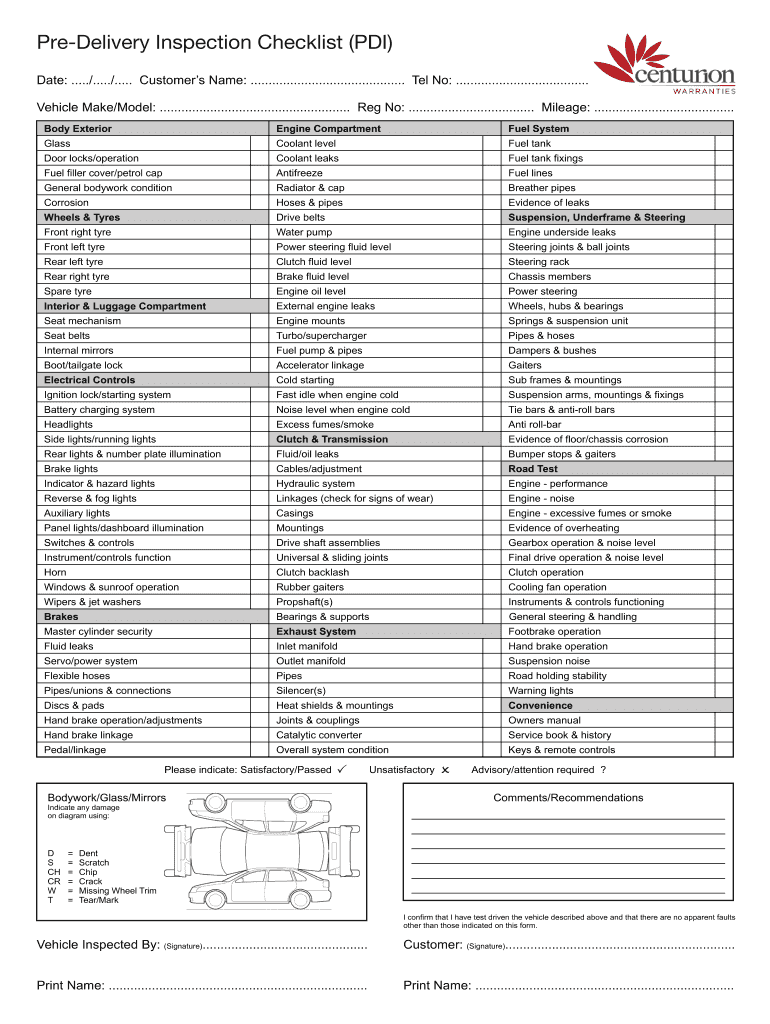 pre delivery inspection checklist pdf Preview on Page 1