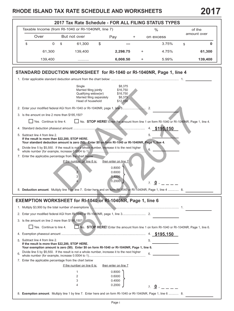Fillable Online RHODE ISLAND TAX RATE SCHEDULE AND WORKSHEETS Fax Email