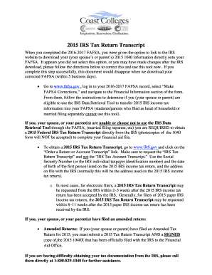 Fillable Online 2015 IRS Tax Return Transcript Fax Email Print - pdfFiller
