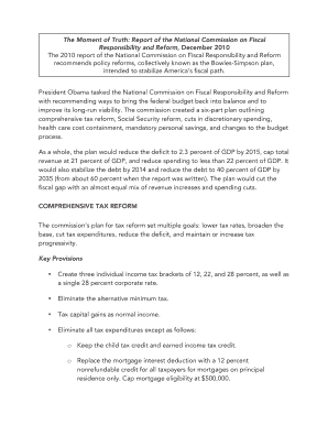 The Moment of Truth: Report of the National Commission on Fiscal