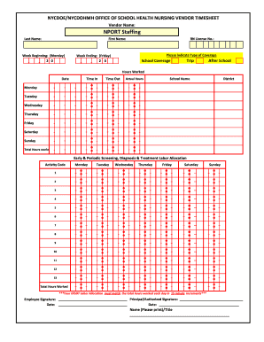 NYCDOE/NYCDOHMH OFFICE OF SCHOOL HEALTH NURSING VENDOR TIMESHEET 2020 ...