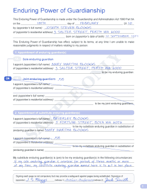 Fillable Online This Enduring Power of Guardianship is made under the ...