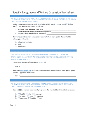 Specific Language and Writing Expansion Worksheet
