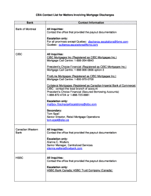 Cba Contact List For Mortgage Discharges Fill Online Printable