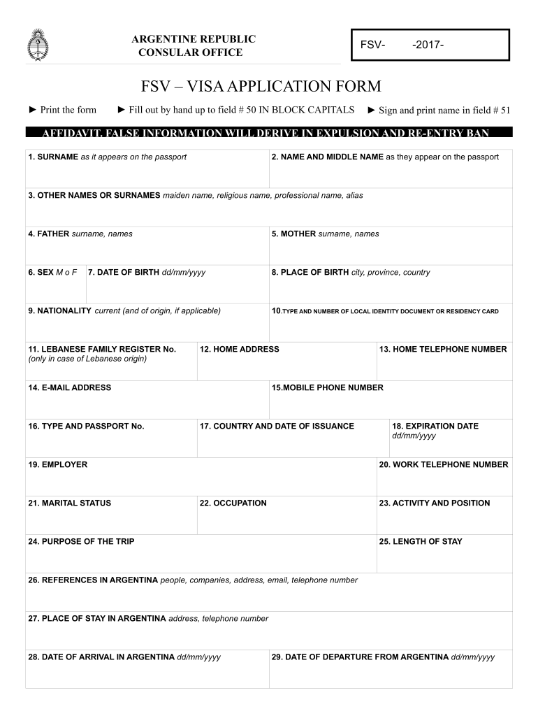 Argentina Visa Application Form 2023 Printable Forms Free Online