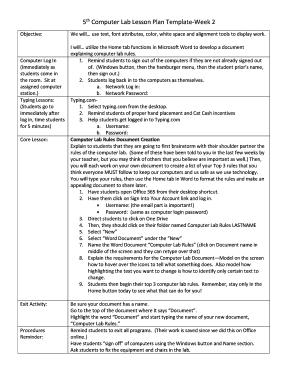 Fillable Online 5th Computer Lab Lesson Plan Template-Week 2 Fax Email ...