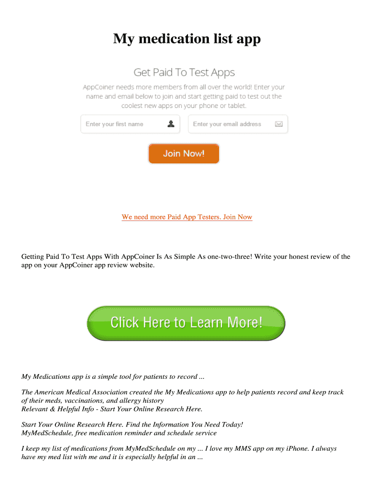 Fillable Online My Medications app is a simple tool for patients to