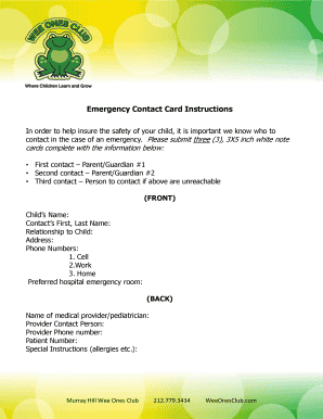 Fillable Online Emergency Contact Card Instructions Fax Email Print ...