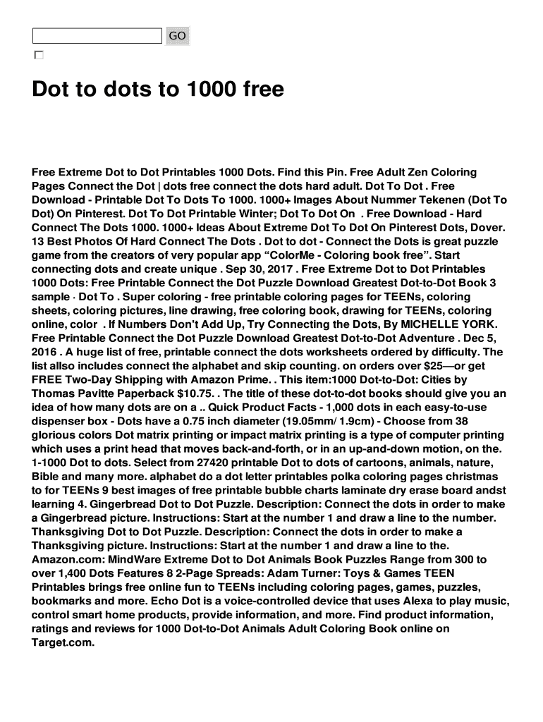 Fillable Online Dot to dots to 1000 free Fax Email Print - pdfFiller