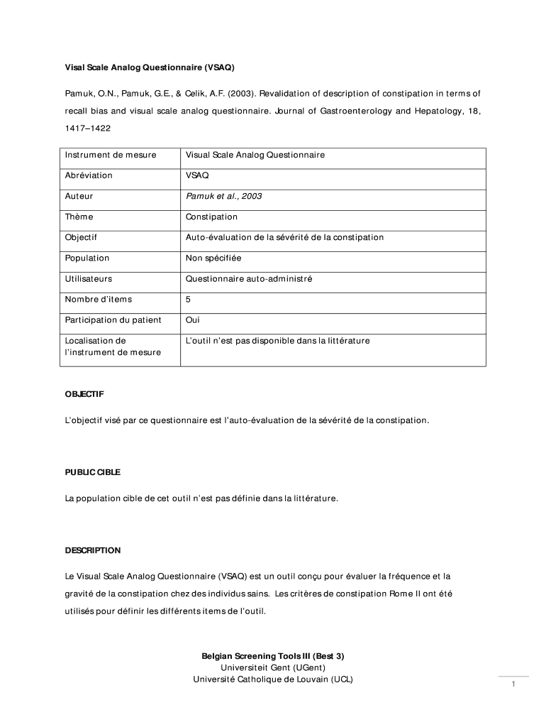 Fillable Online Visal Scale Analog Questionnaire (VSAQ) Fax Email Print ...