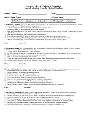Lesson Evaluation Form for Student Teachers