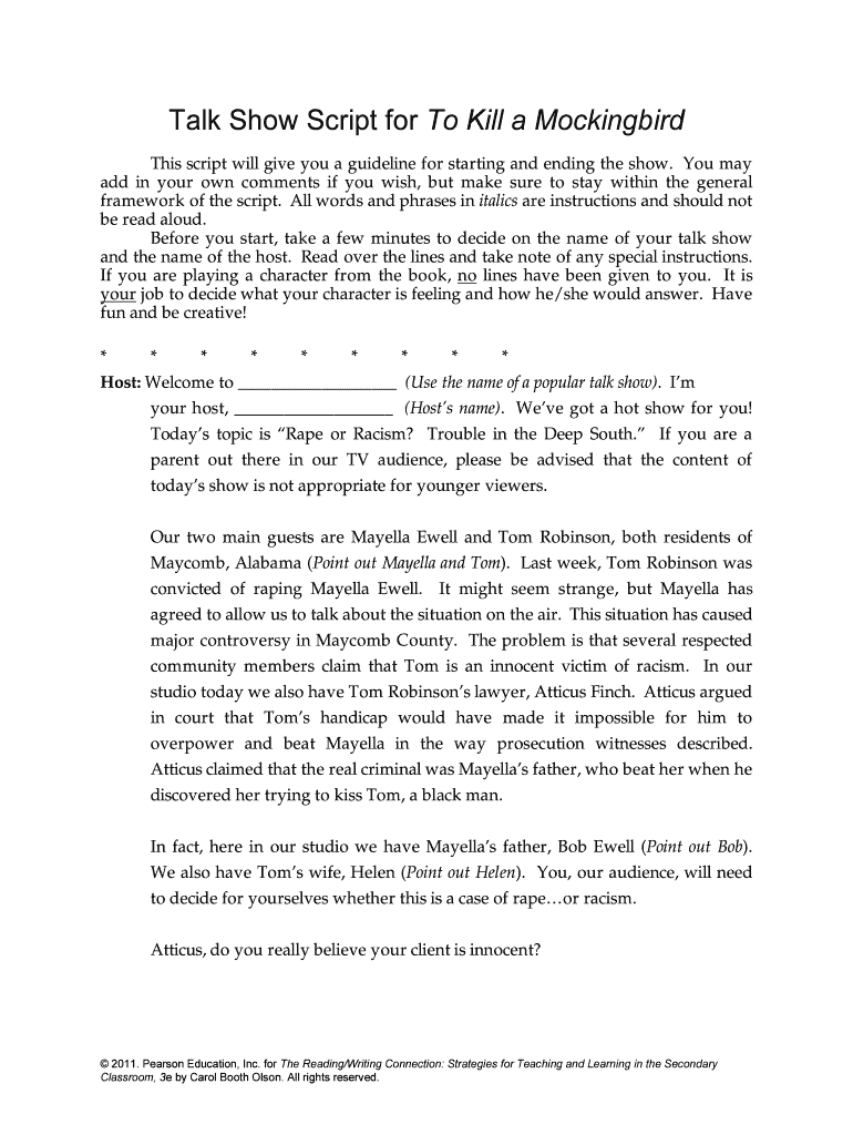 Fillable Online Talk Show Script for To Kill a Mockingbird Fax Email ...