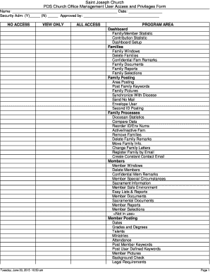 PDS Church Office Management User Access and Privileges Form
