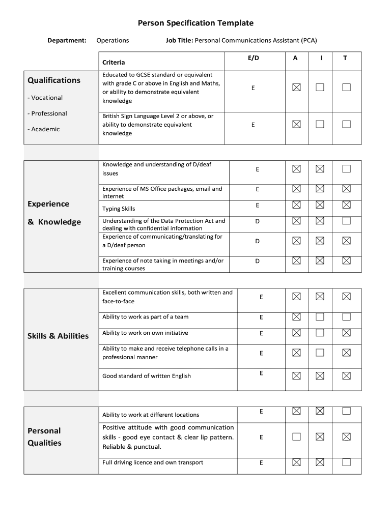 Fillable Online Person Specification Template Fax Email Print - pdfFiller