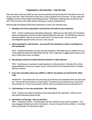fillable job interview quiz edit online amp download forms job interview quiz