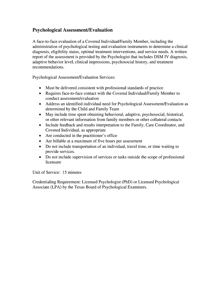 Fillable Online Psychological Assessment/Evaluation Fax Email Print