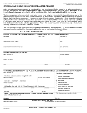 California Criminal Background Clearance Transfer Request