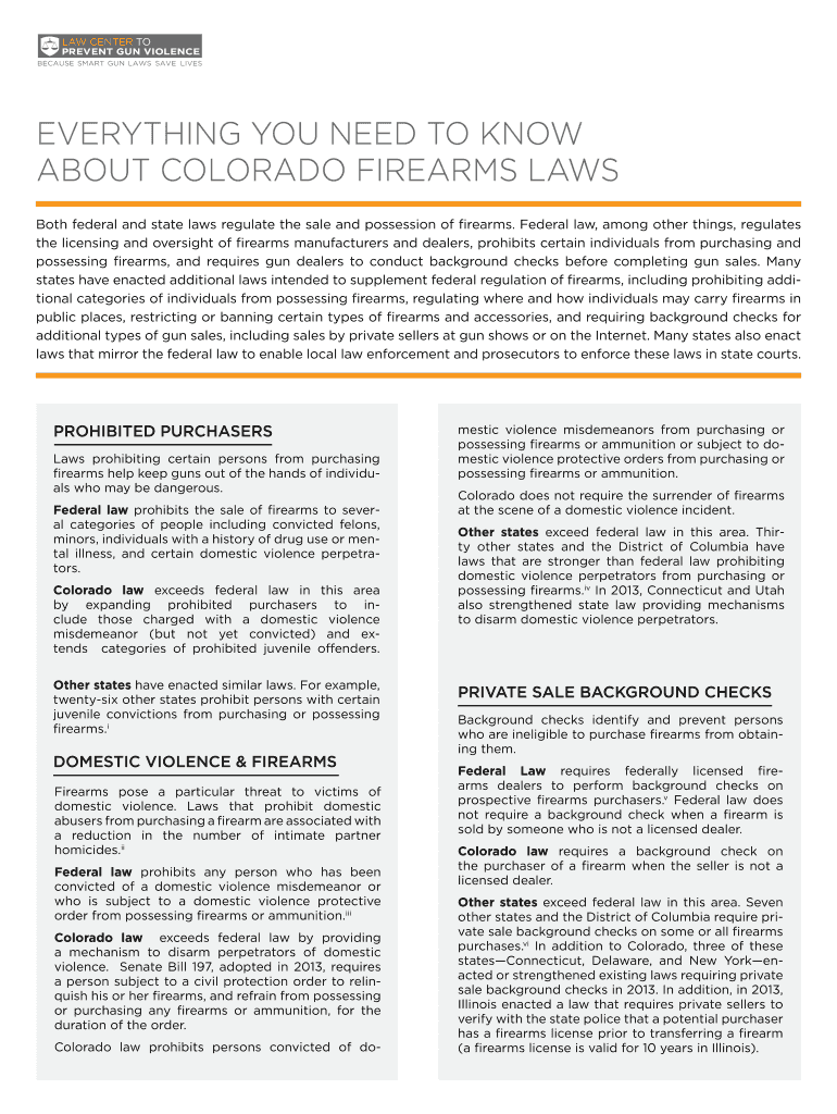 Fillable Online ABOUT COLORADO FIREARMS LAWS Fax Email Print pdfFiller