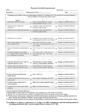 Preschool Life Skills Questionnaire