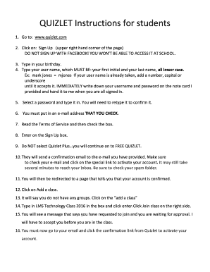 Fillable Online QUIZLET Instructions for students Fax Email Print ...