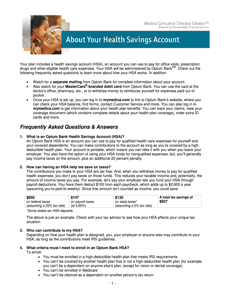 Fillable Online Your plan includes a health savings account (HSA), an