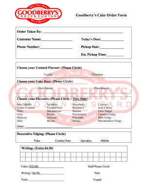 Goodberrys Cake Order Form