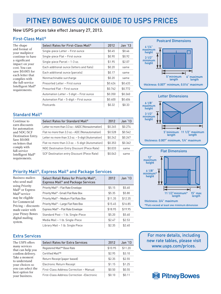 Fillable Online PITNEY BOWES QUICK GUIDE TO USPS PRICES Fax Email Print - pdfFiller