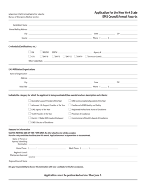 Nys emt skill sheets - Application for the New York State EMS Council Annual Awards - hvremsco