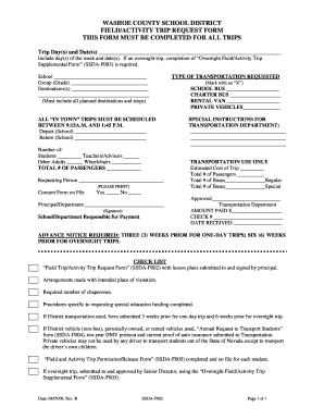 Washoe County School District Field Trip Request Form