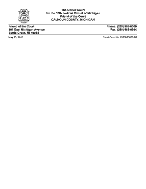 Michigan Friend of the Court Case Questionnaire