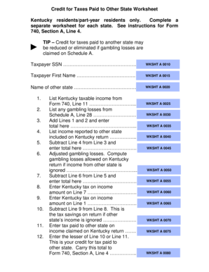 Kentucky Credit for Taxes Paid to Other State Worksheet