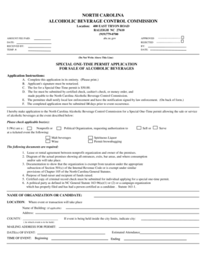 North Carolina Special One-Time Permit Application