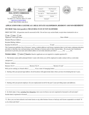 New Hampshire Real Estate Salesperson License Application
