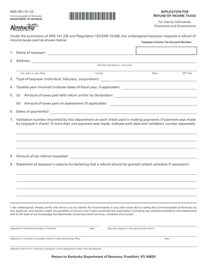Kentucky Income Tax Refund Application