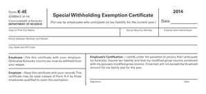 Kentucky Special Withholding Exemption Certificate