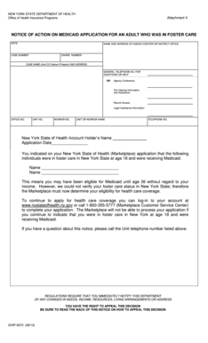 Notice of Action on Medicaid Application for Foster Care Adults