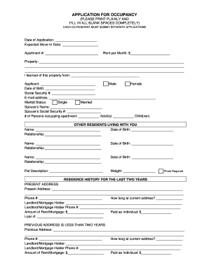 Apartment Rental Application Form