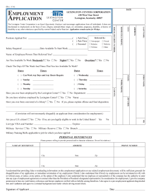 Lexington Center Corporation Employment Application