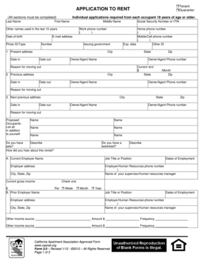 California Tenant Application to Rent